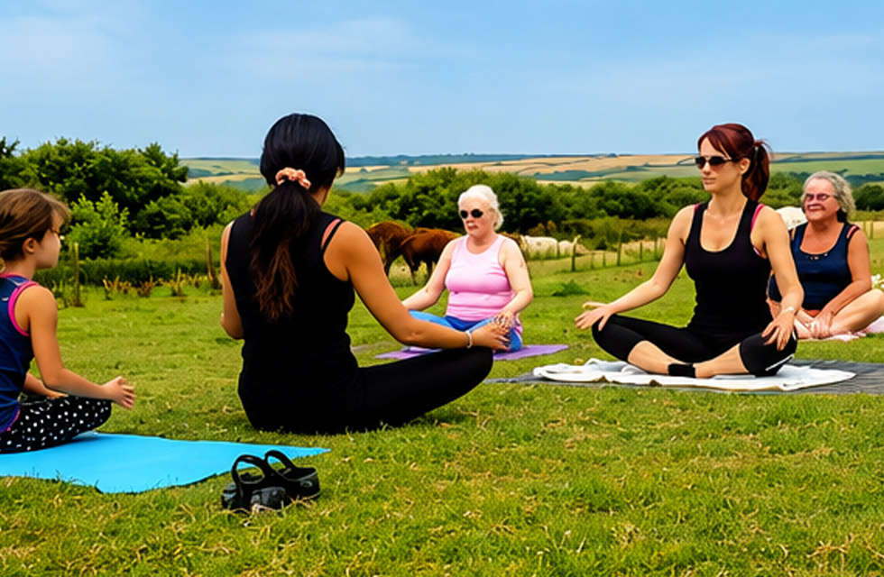 Pilates session surrounded by alpacas